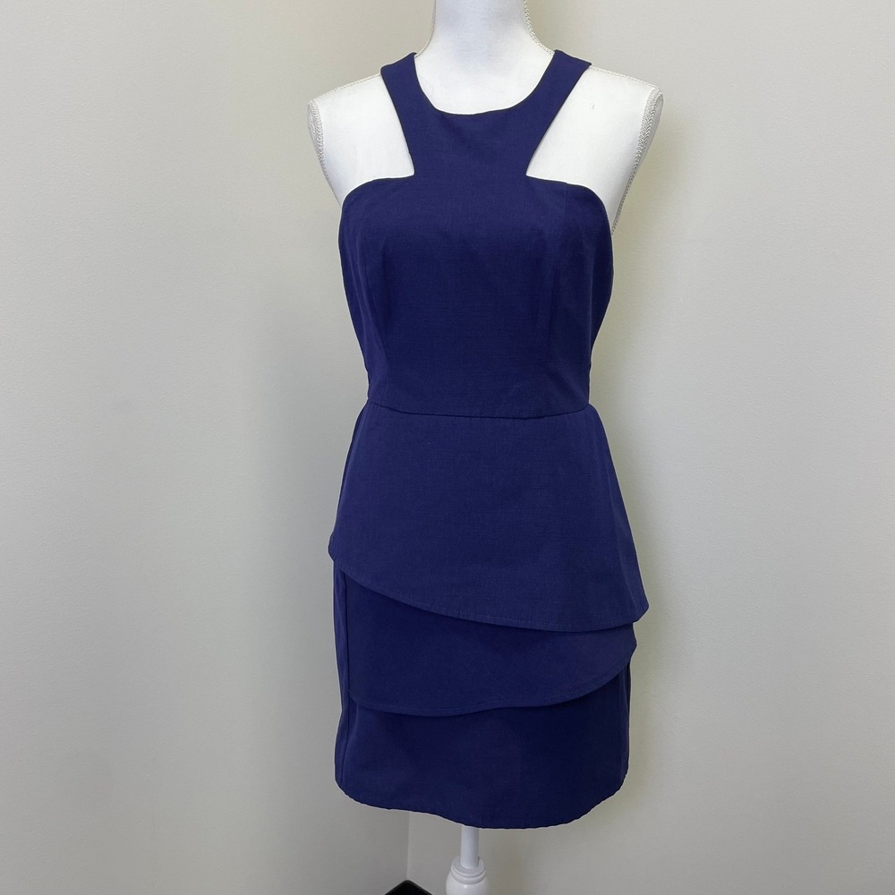NWT Keepsake The Label Halter Navy Blue FitFlare Ruffle Mini Dress M Bridesmaid